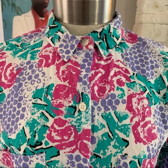 Vintage Multicolor Graphic Button Down Shirt 80s 90s SIze Medium - Picture 5 of 12